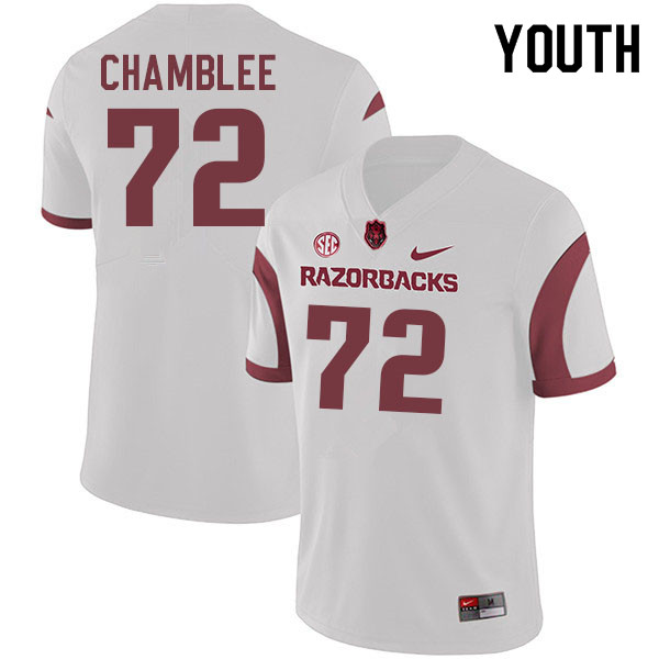 Youth #72 Andrew Chamblee Arkansas Razorbacks College Football Jerseys Sale-White - Click Image to Close